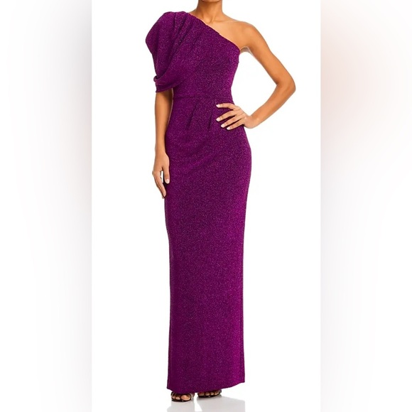 NWT Black Halo Egan One Shoulder Gown amethyst metallic shimmer maxi dress